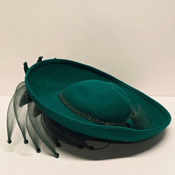 Vintage Deborah New York Green Wool Hat Derby Church Formal - Picture 2 of 10